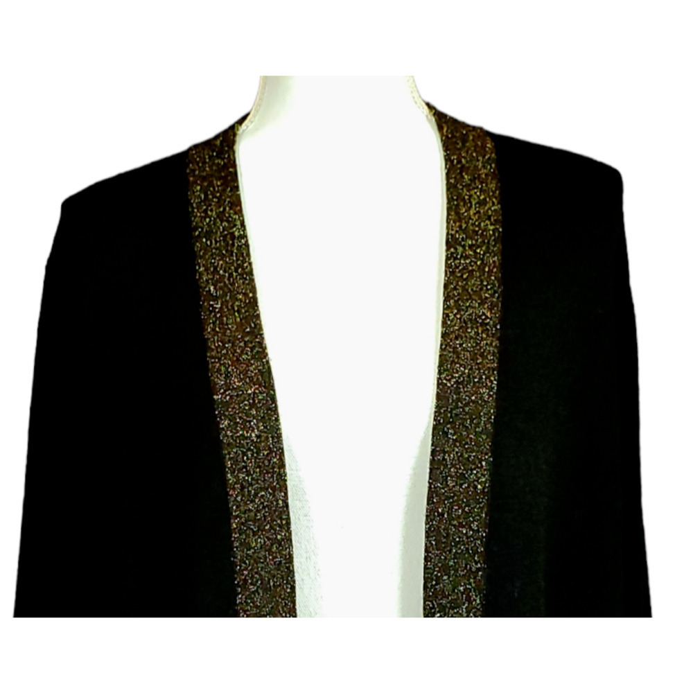 Eileen Fisher Open Front Cardigan Size Medium Black Gold Long Sleeve Dressy - Picture 4 of 9